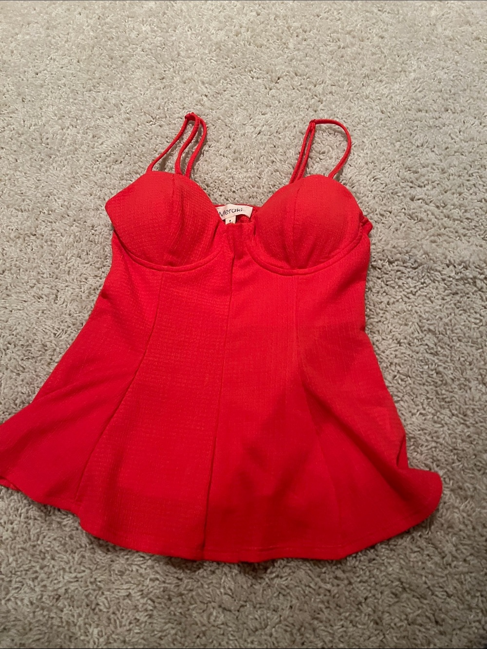 Meraki Bright Red Textured Bustier Tank Top